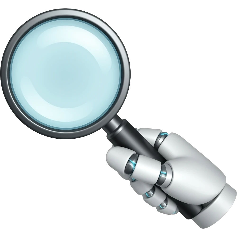 white robot hand holding magniying glass emoji