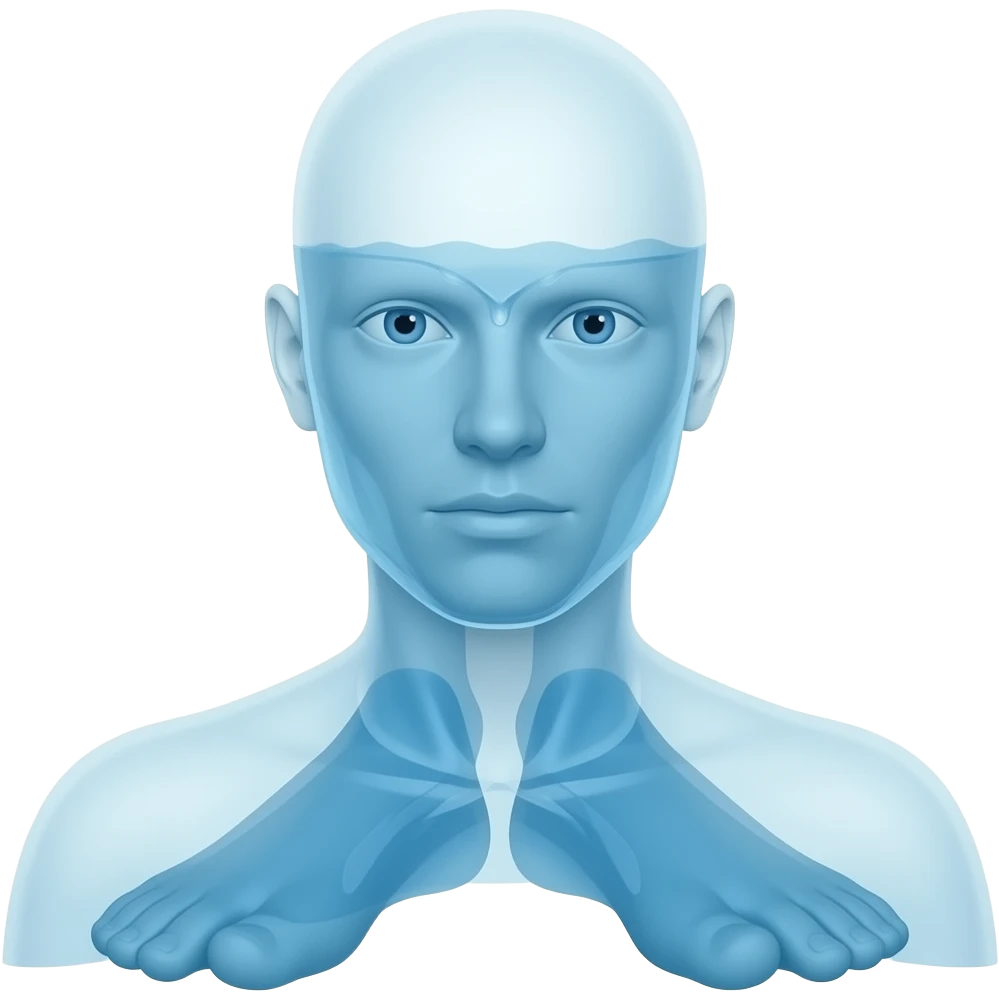 прозрачный человек в полный рост с ног до головы, наполненный по плечи водой emoji