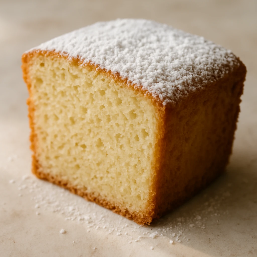 a slice of pound cake with a light dusting of powdered sugar emoji