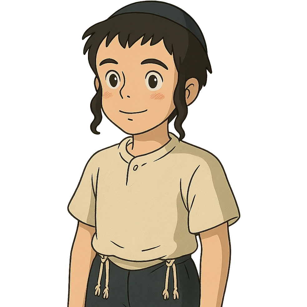 boy with peyos, kippah, and tzitzis in ghibli style emoji