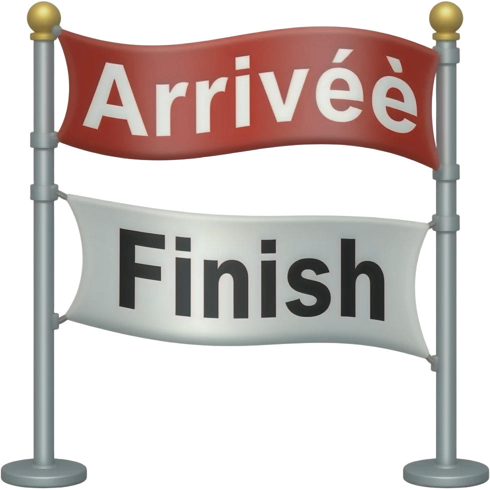 emoji ligne d'arrivée sans arrière plan, avec le poteau "Arrivée" et la ligne avec les cases noirs et blanches  sur le bandeau "Finish" écris "Arrivé" emoji