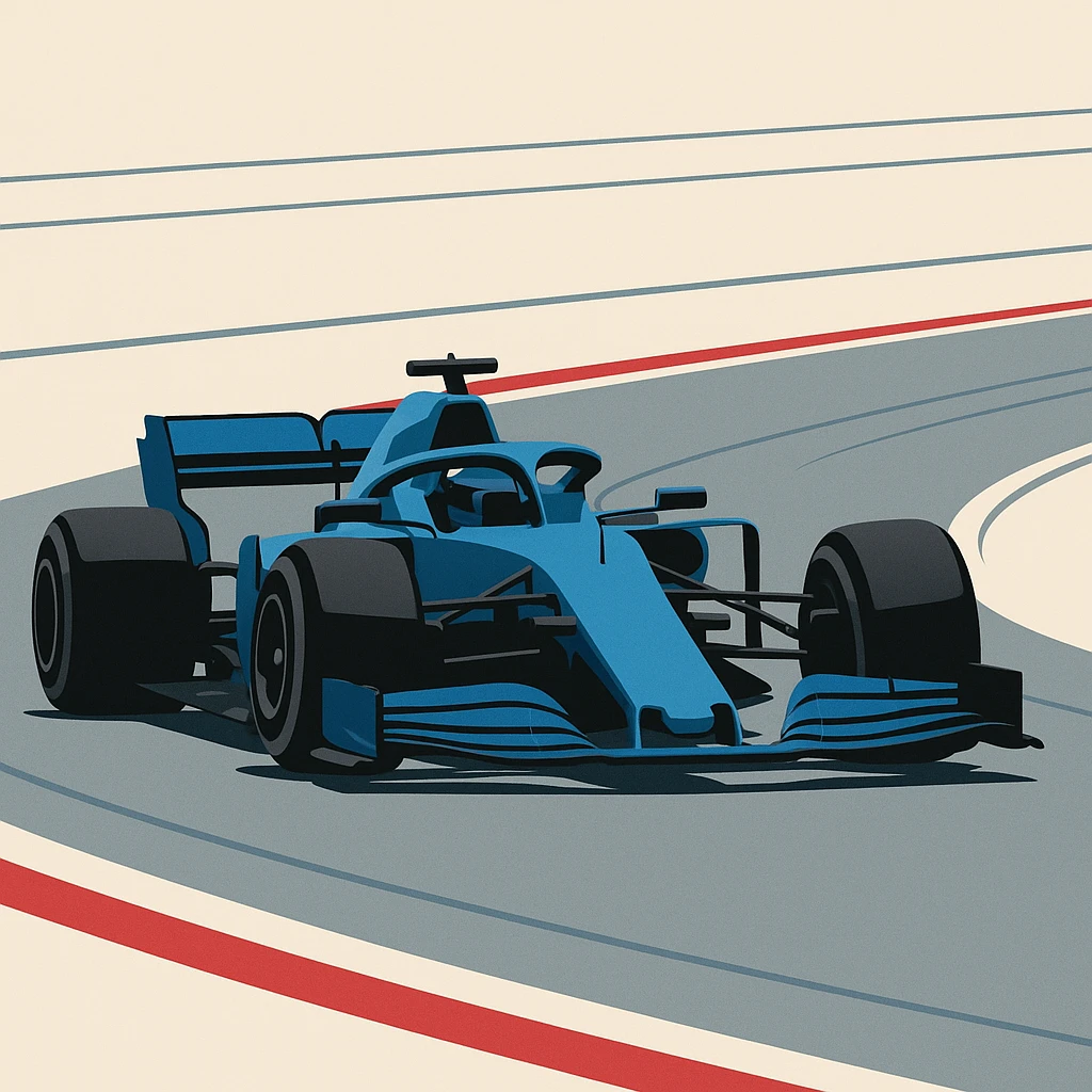 blue F1 car moving on track, minimal background emoji