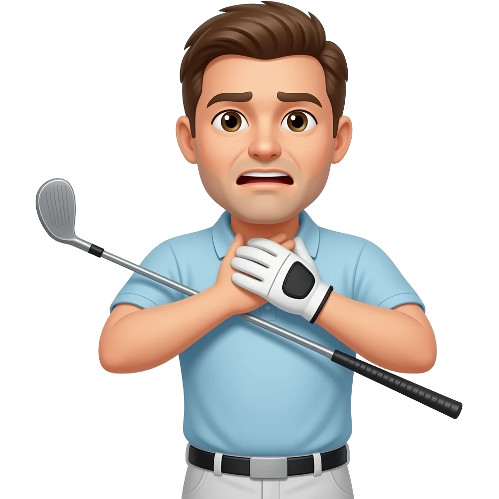 Man holding his neck choking with two hands golf club emoji