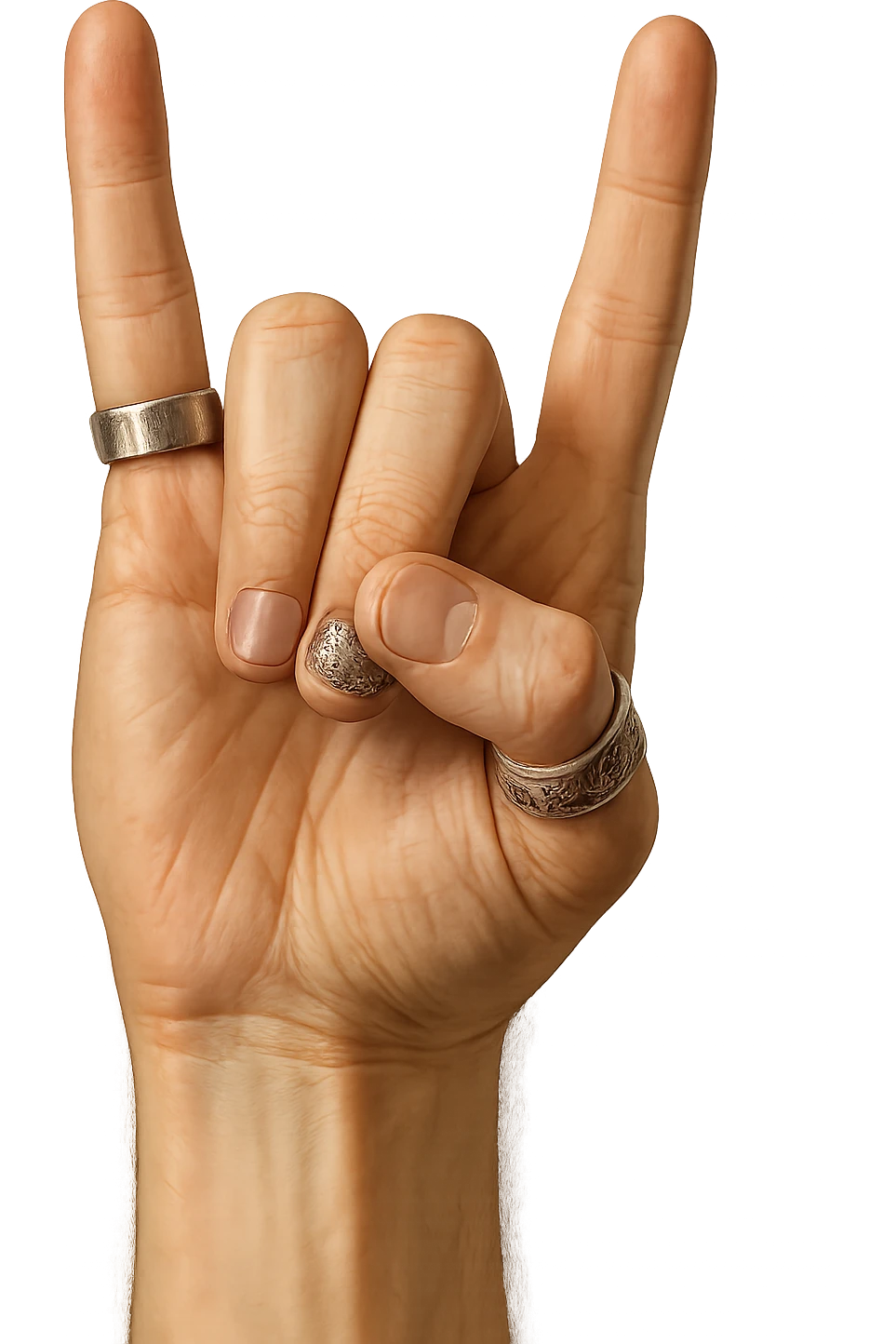 hand with rings making the metal sign, realistic shading, subtle color emoji