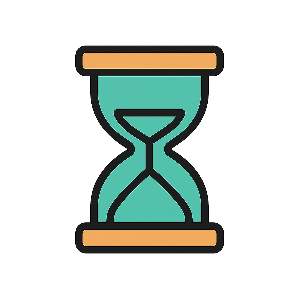 hourglass icon in color #7CB4A9, flat color, simple, bold lines, no text emoji