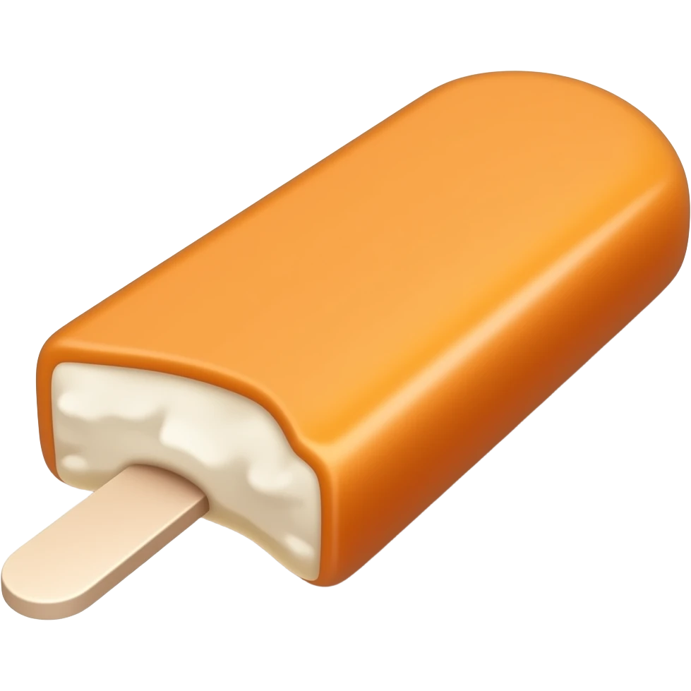 A solid Orange ice cram bar emoji with a bite out of it showing the white inside. Make the bar 45⁰ emoji