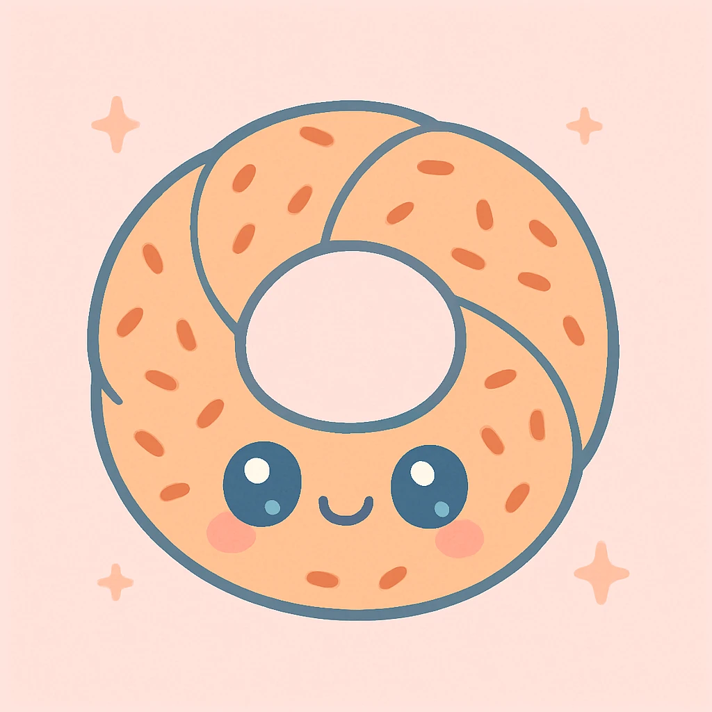 a simit, the Turkish sesame bagel, cute cartoon style, adorable and charming emoji