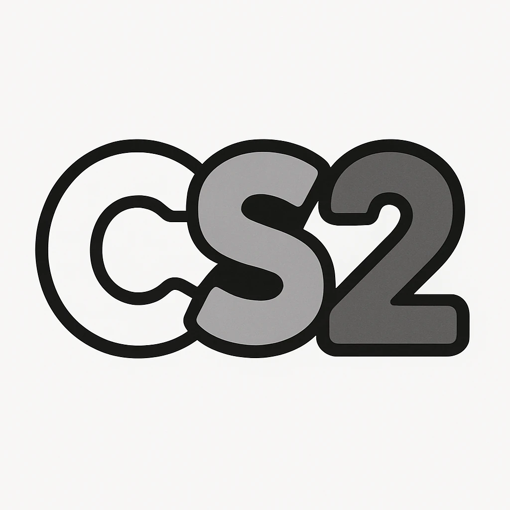 CS2 logo with a minimalist approach, using negative space to form the letters, sleek and professional, ideal for branding emoji