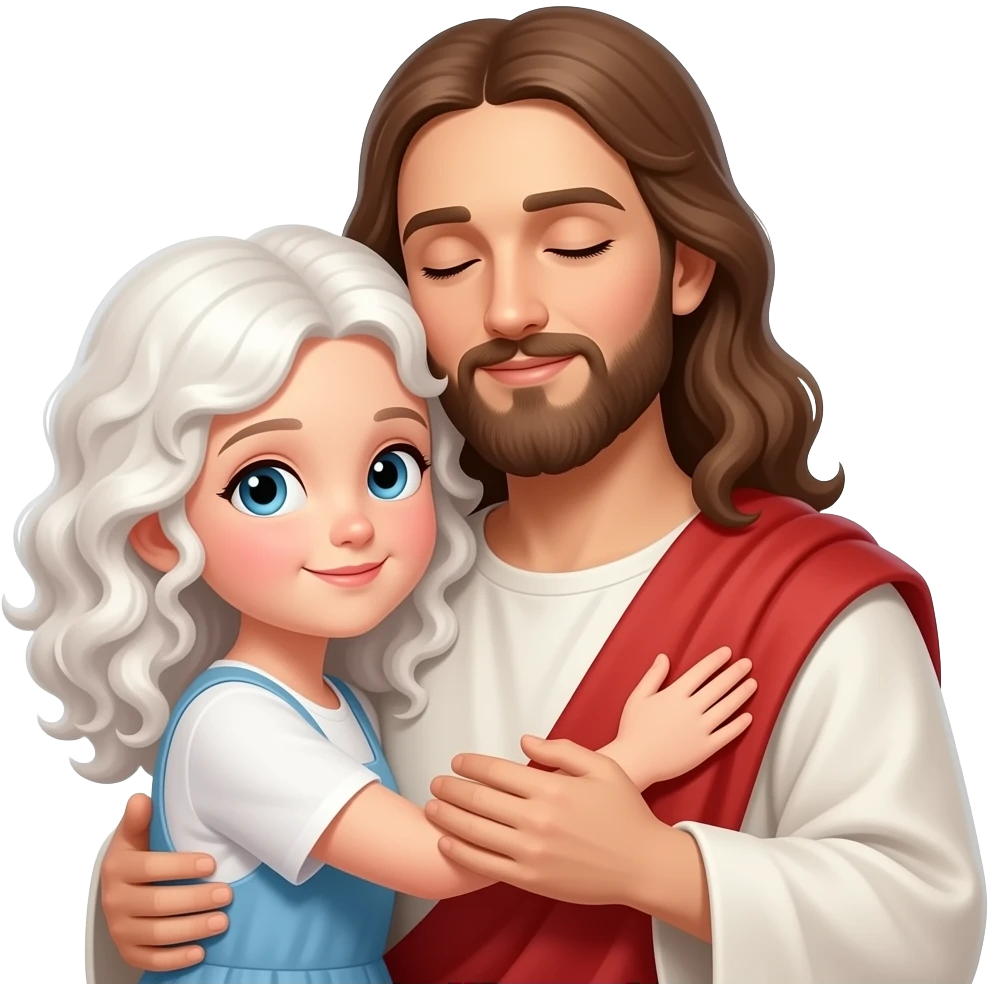 Chica blanca rizada abrazada por Jesús emoji