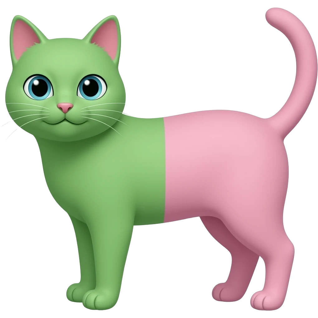 Green half pink cat emoji