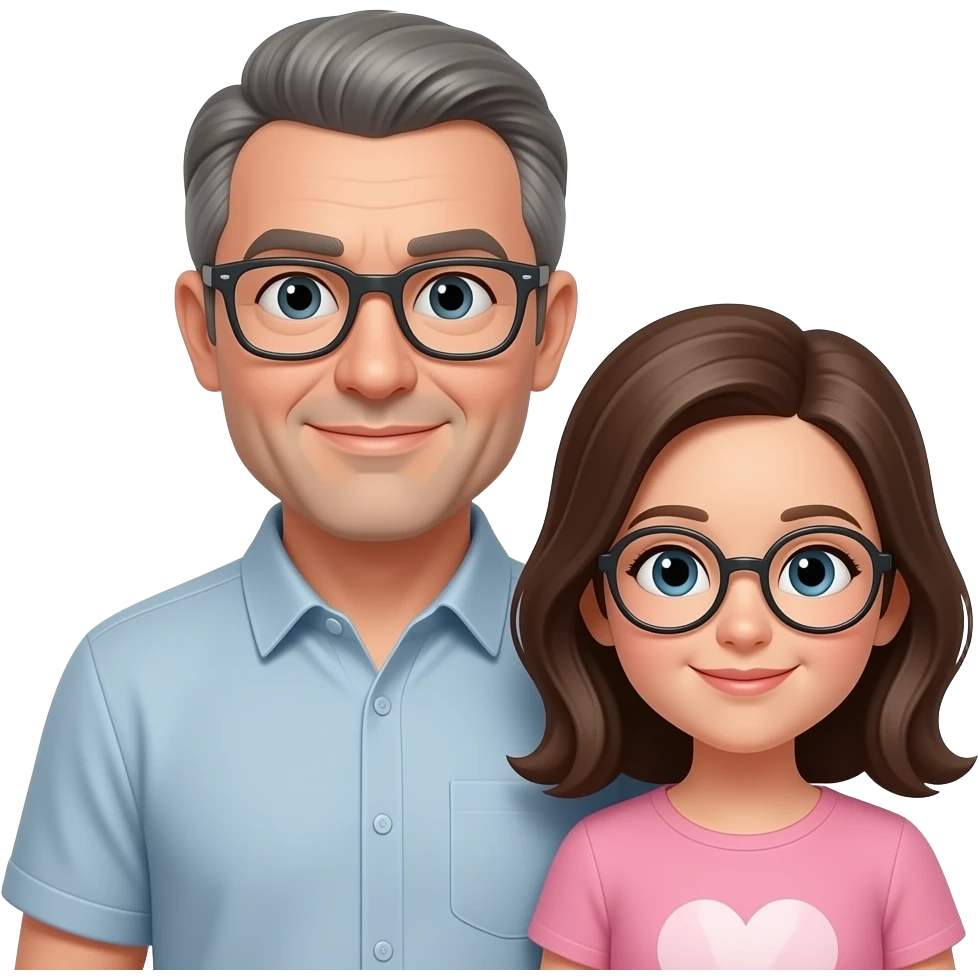 Papa calvo senza ochiali con la figlia senza occhiali emoji