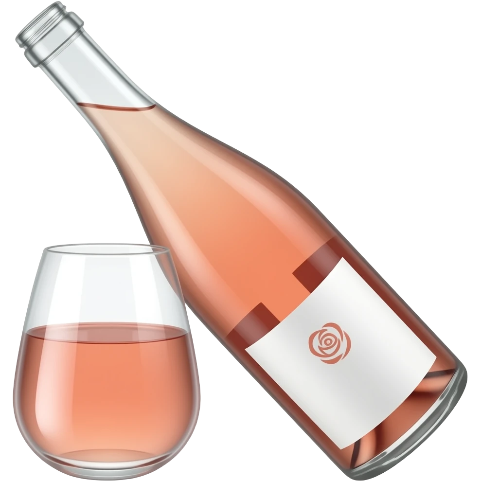 bottle of sparkling rosé with a rose logo on the label, angled to the left, no glass emoji