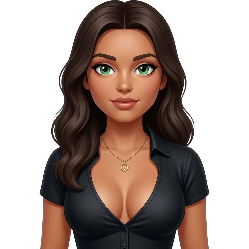 Green eyes tan big boobs sexy ink shirt emoji