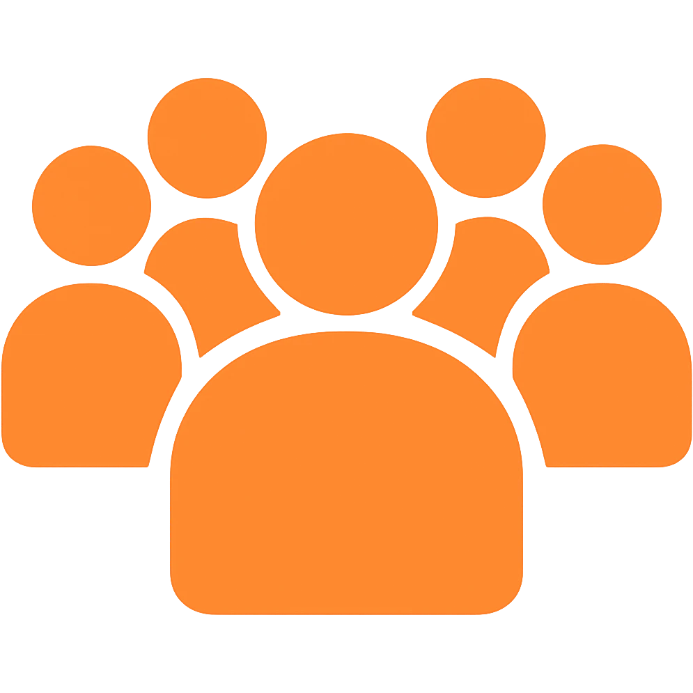 Increase the number of people inside the silhouette, ensure the shape is fully filled with no borders, and the color is exactly orange #fe6601, with a transparent background. emoji