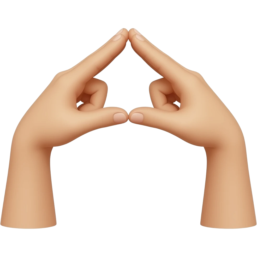 Two hands from top view with visible all 5 fingers form a triangle in the middle emoji