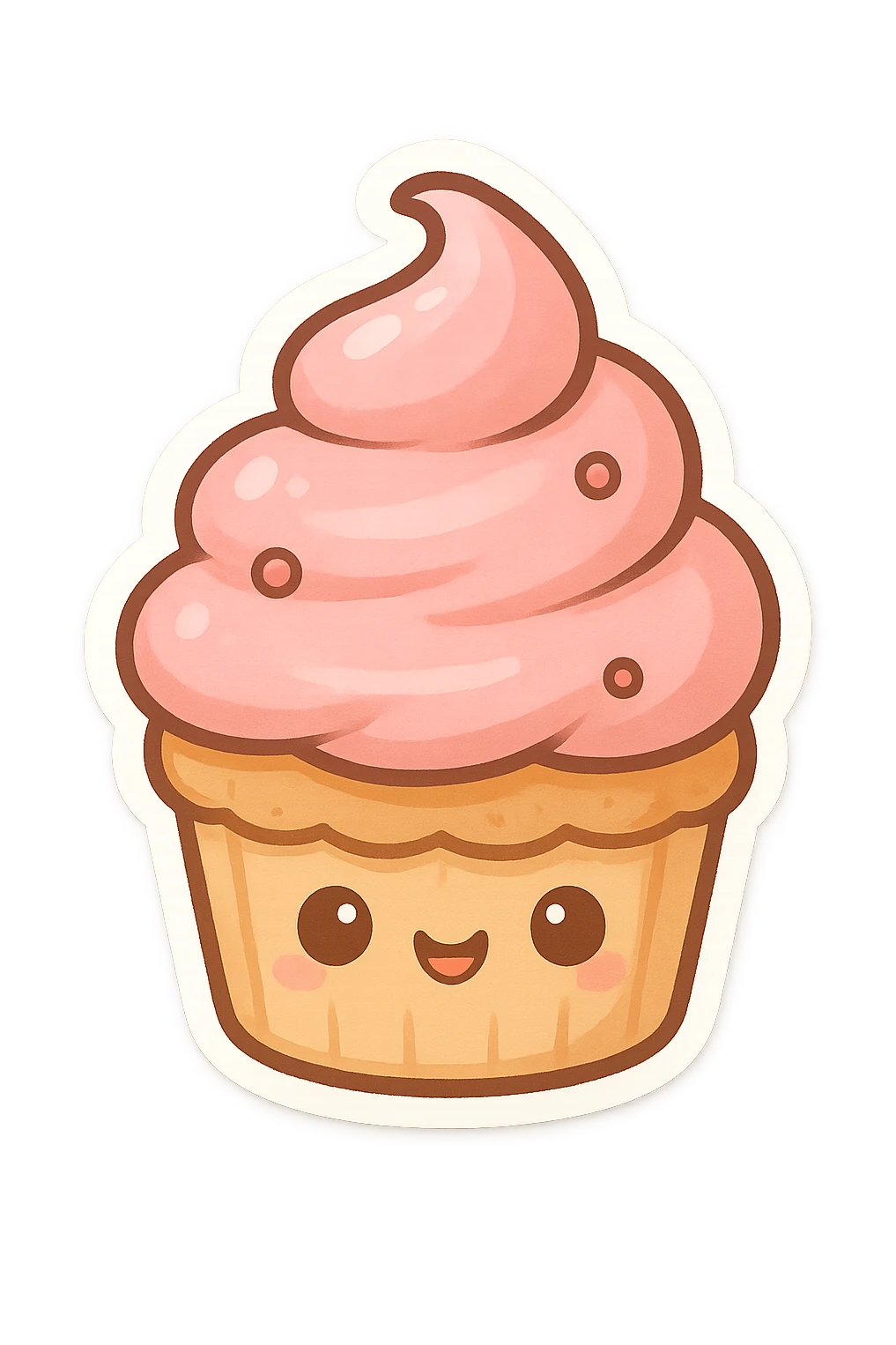 cupcake with pink icing, cute cartoon style emoji
