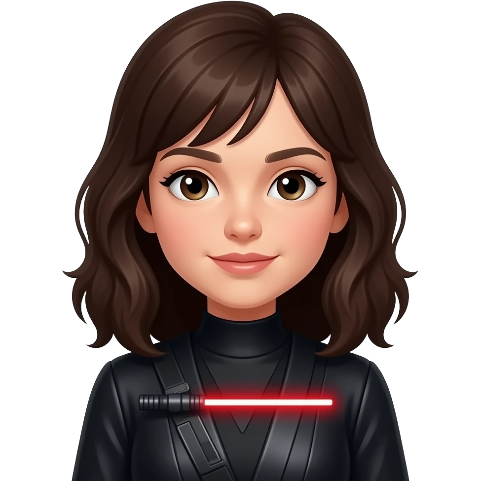 brunette girl on the dark side with lightsaber emoji