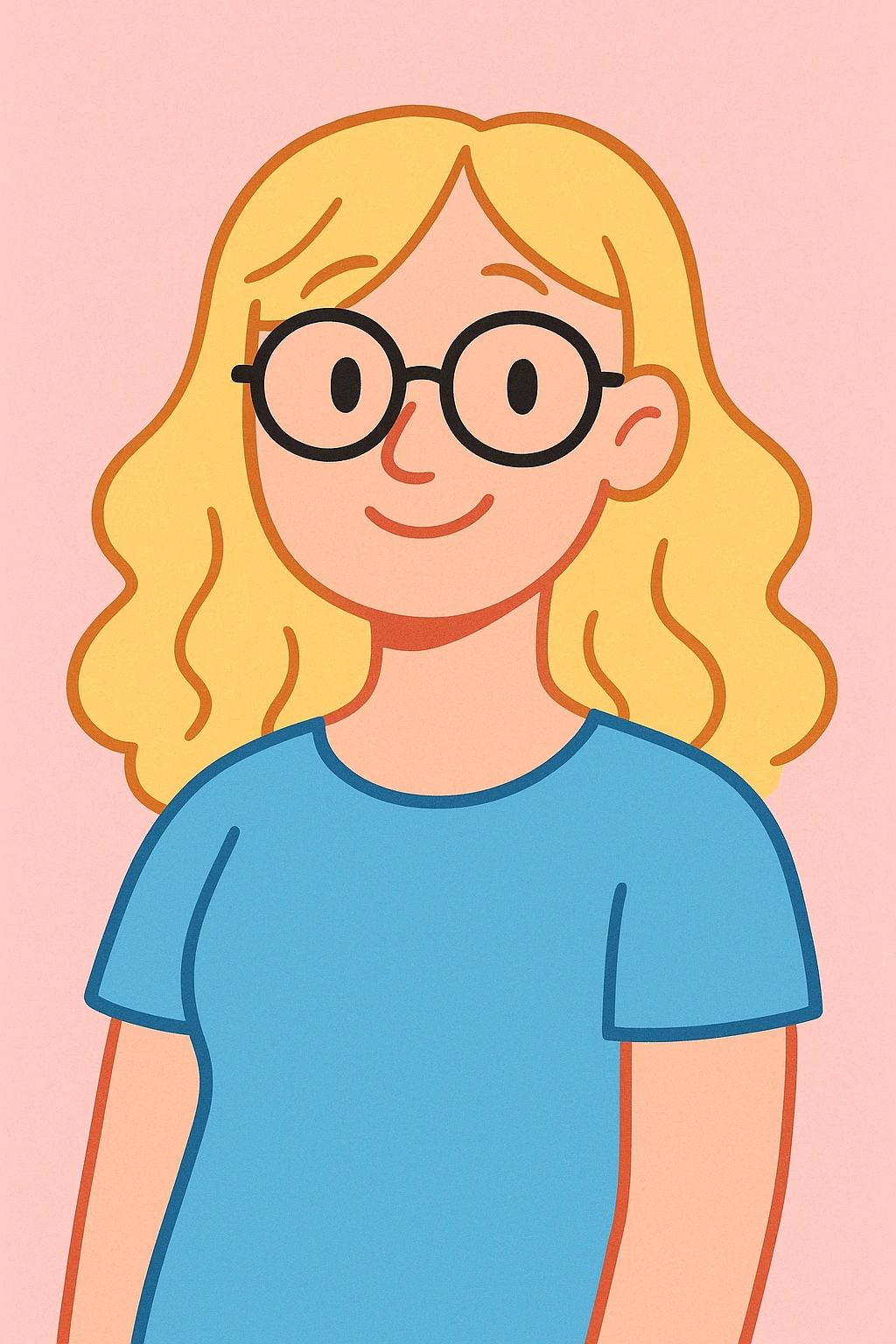 soft pastel colors, gentle smile, blonde woman with glasses emoji