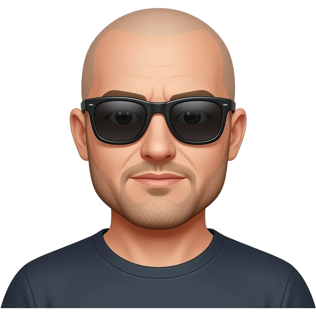 Rough bald man with light beard and sunglasses emoji