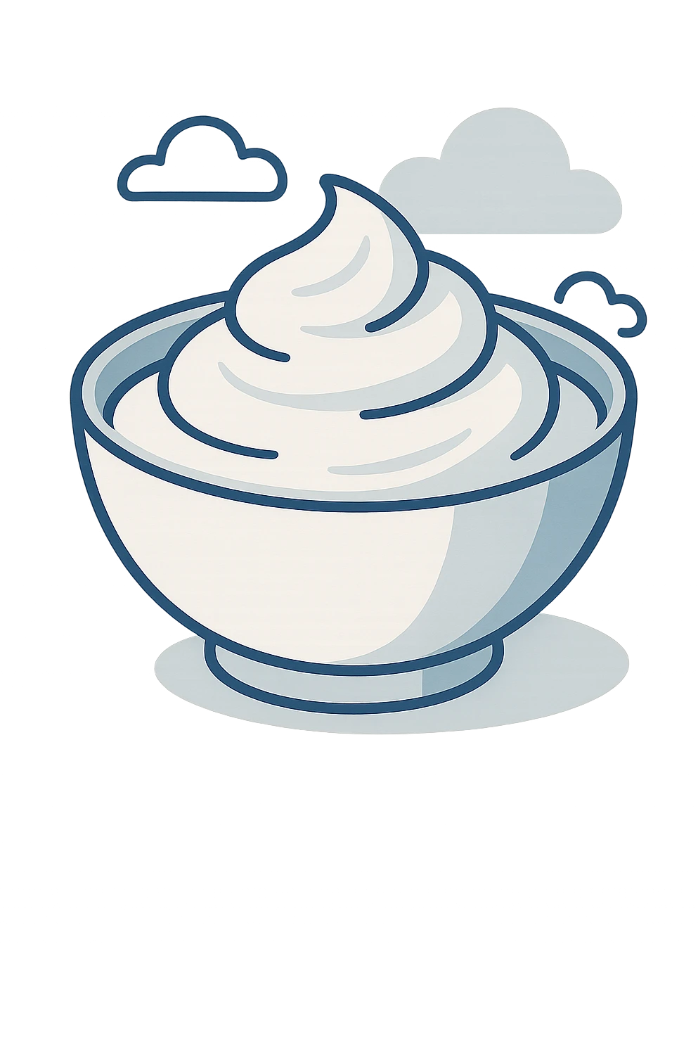 plain yoghurt in a bowl, simple style, soft shadows, white and pale blue emoji