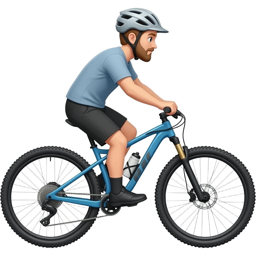 light brown hair guy with a helmet and beard doing mountain bike emoji
