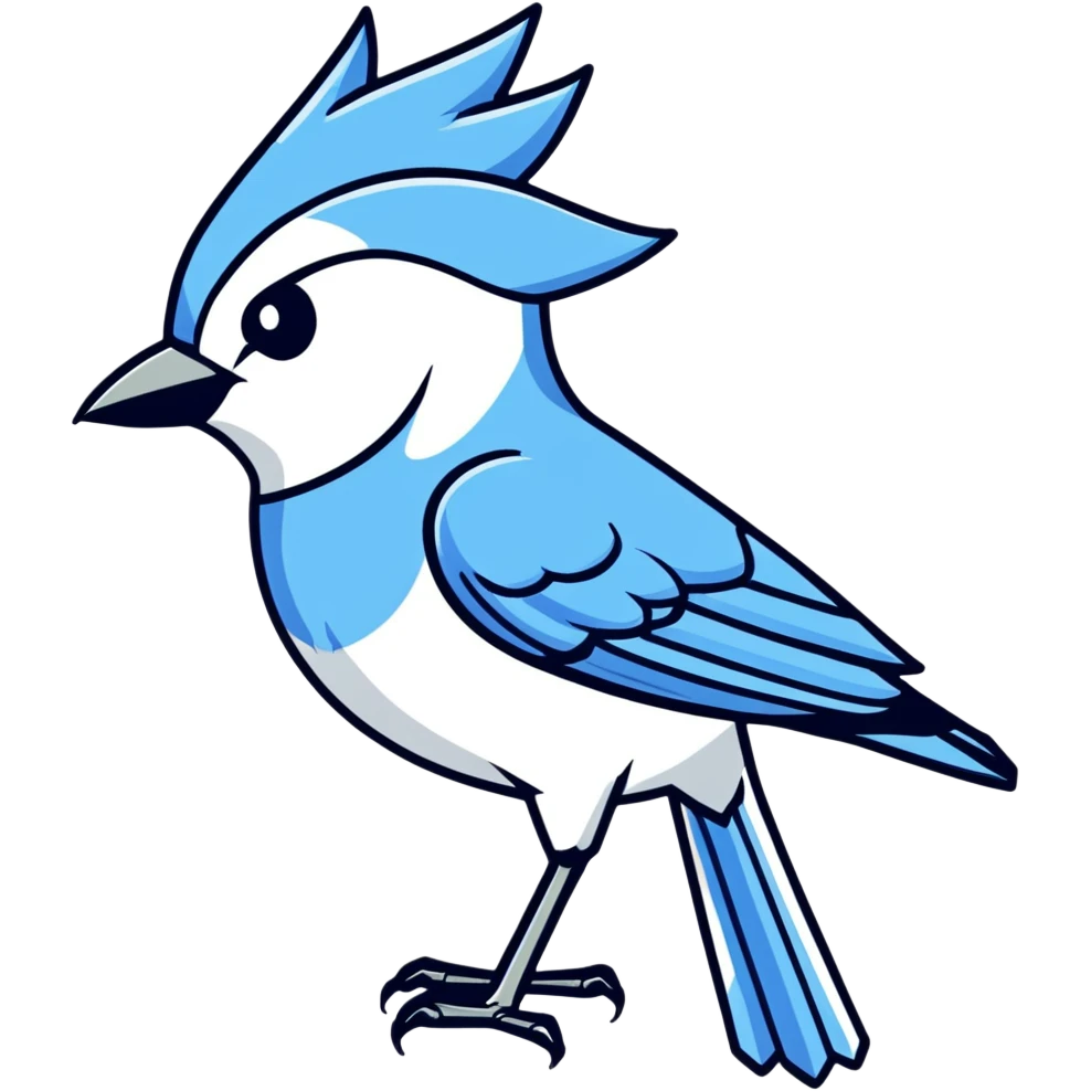 masterpiece, best quality, isolated, die-cut sticker design of a blue jay bird with a white outline, hand-drawn, detailed illustration, low-poly, high resolution, 32k resolution sticker design, gray background. 300 dpi, must not be blurry emoji
