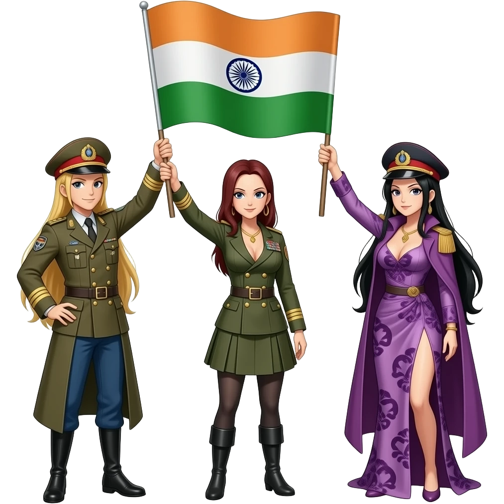 Nami Nico Robin boa Hancock from One piece all three female military general has hoisted the Indian flag in Siachen glacier emoji