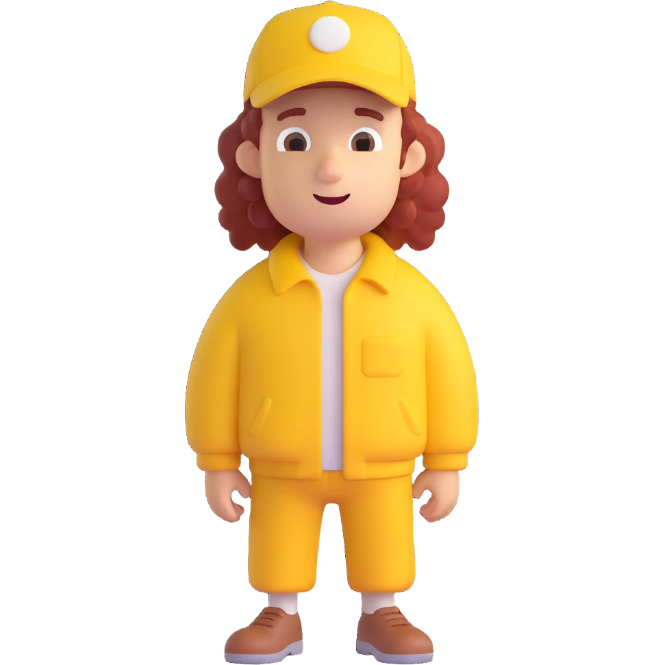 curly character guy cute carpenter in yellow cap emoji