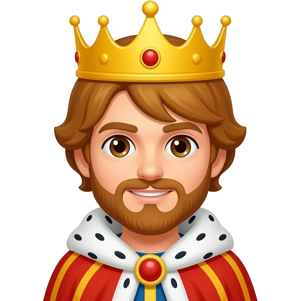 The King of Burger King from Fictional Characters with brown eyes, brownish-orange hair, yellow crown, red and gold tunic emoji
