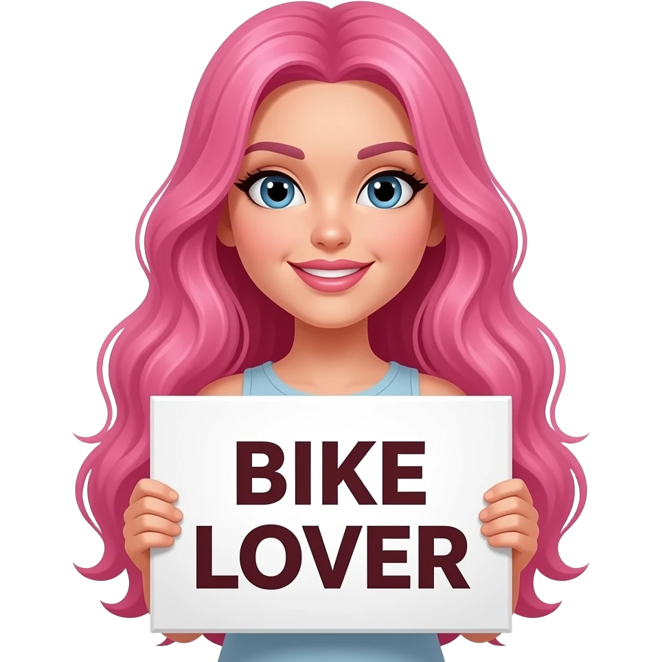 sexy girl with long pink hair holding a BIKE LOVER sign emoji