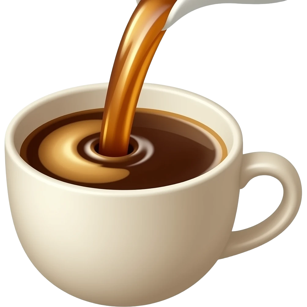 Minimal emoji-style illustration of a cup of coffee being filled with water.
A stream of water pouring into the cup, visible mixing and light swirling effect.
Clean, simple shapes, warm brown tones, light beige (off-white) cup, centered composition, minimal background. emoji
