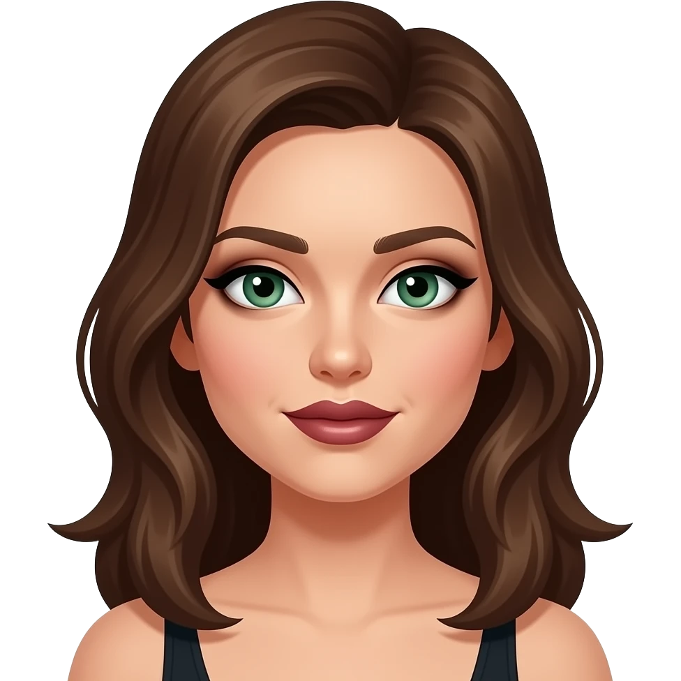 Green eyed white woman with brown hair and dark feminine makeup emoji