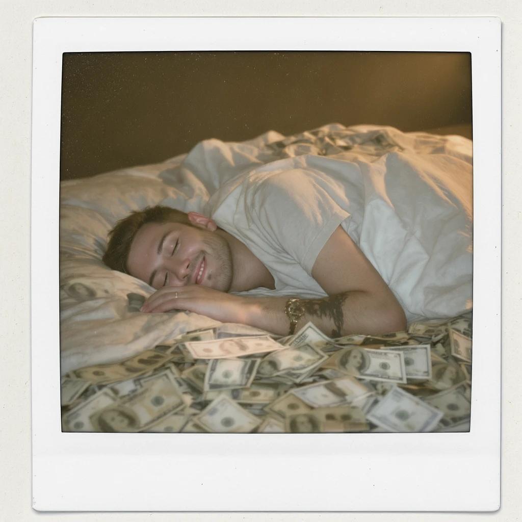 happy person napping on mattress of money emoji