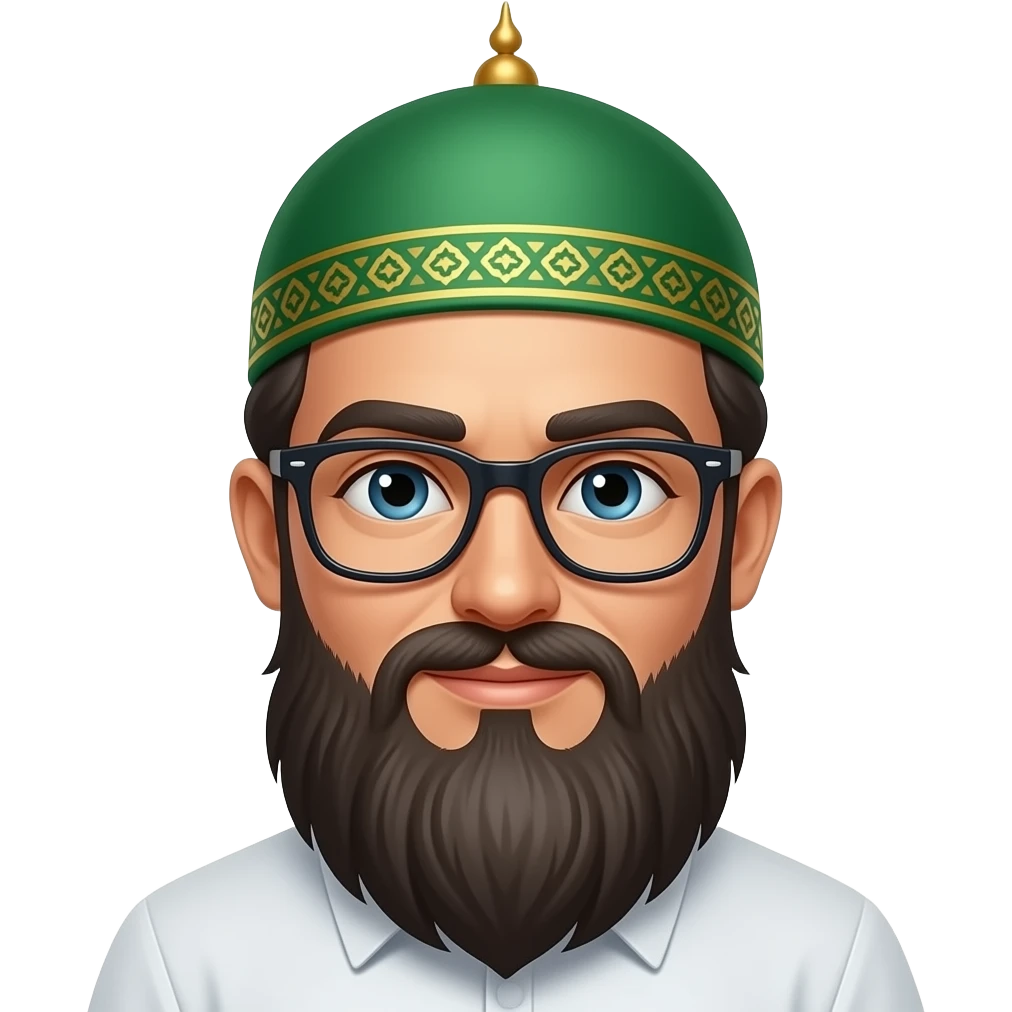 molvi with green mosque cap long beard and cool glasses emoji
