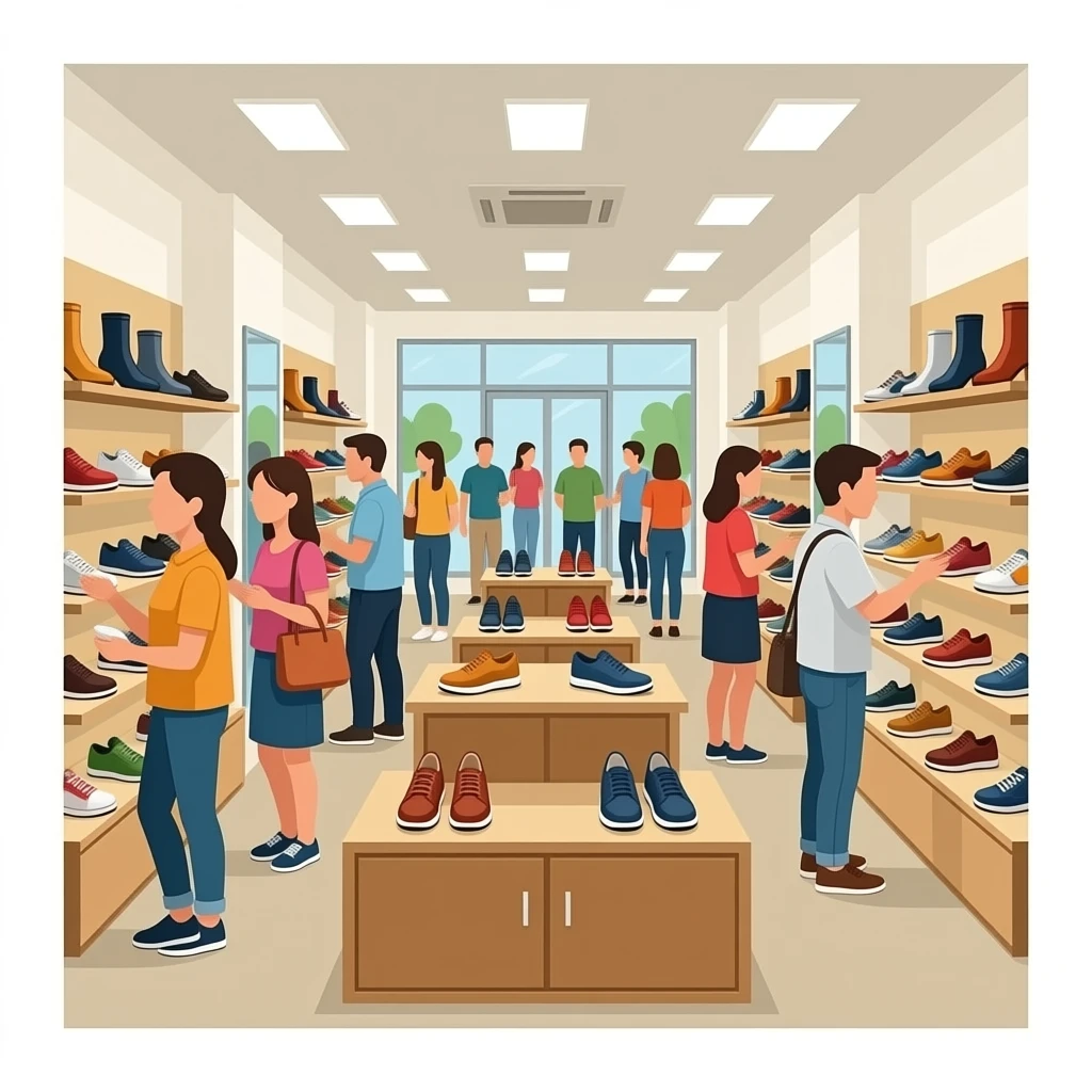 a lot of people are inside of shoe shop emoji