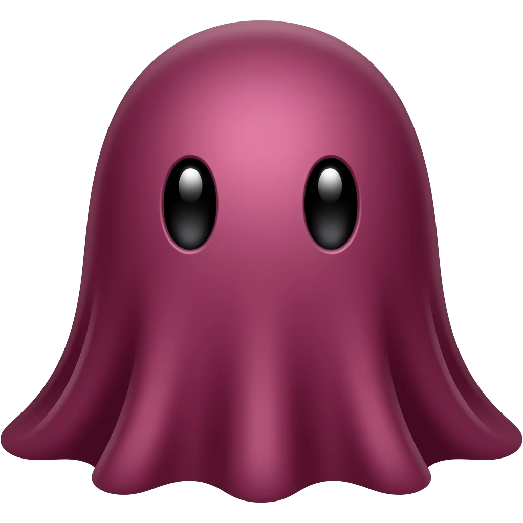 Kawaii solid maroon ghost with  black eyes emoji