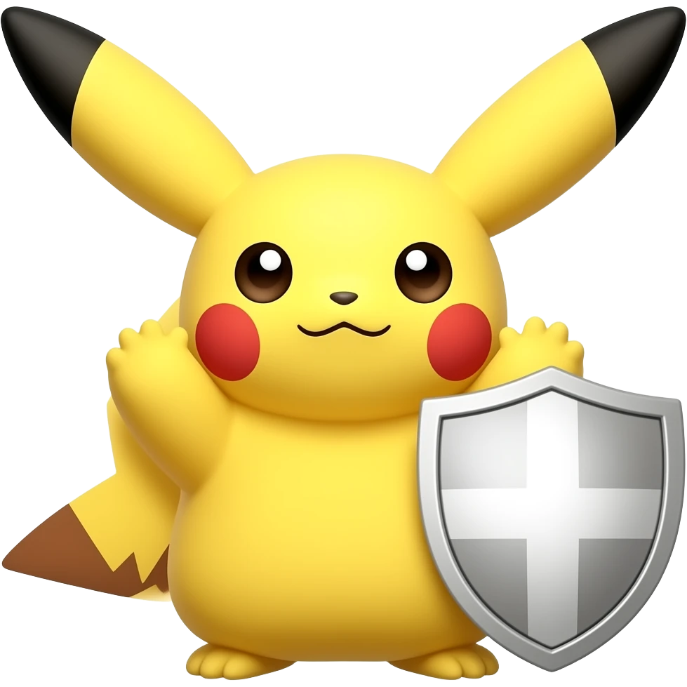 Pikachu (head only with hands), using a shield. emoji