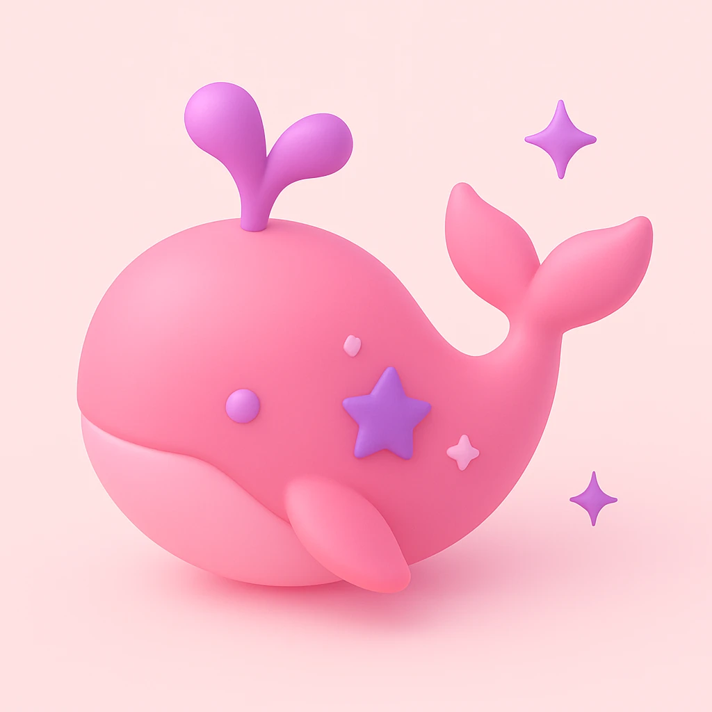 3D style magic whale with sparkles, pink and purple colors emoji
