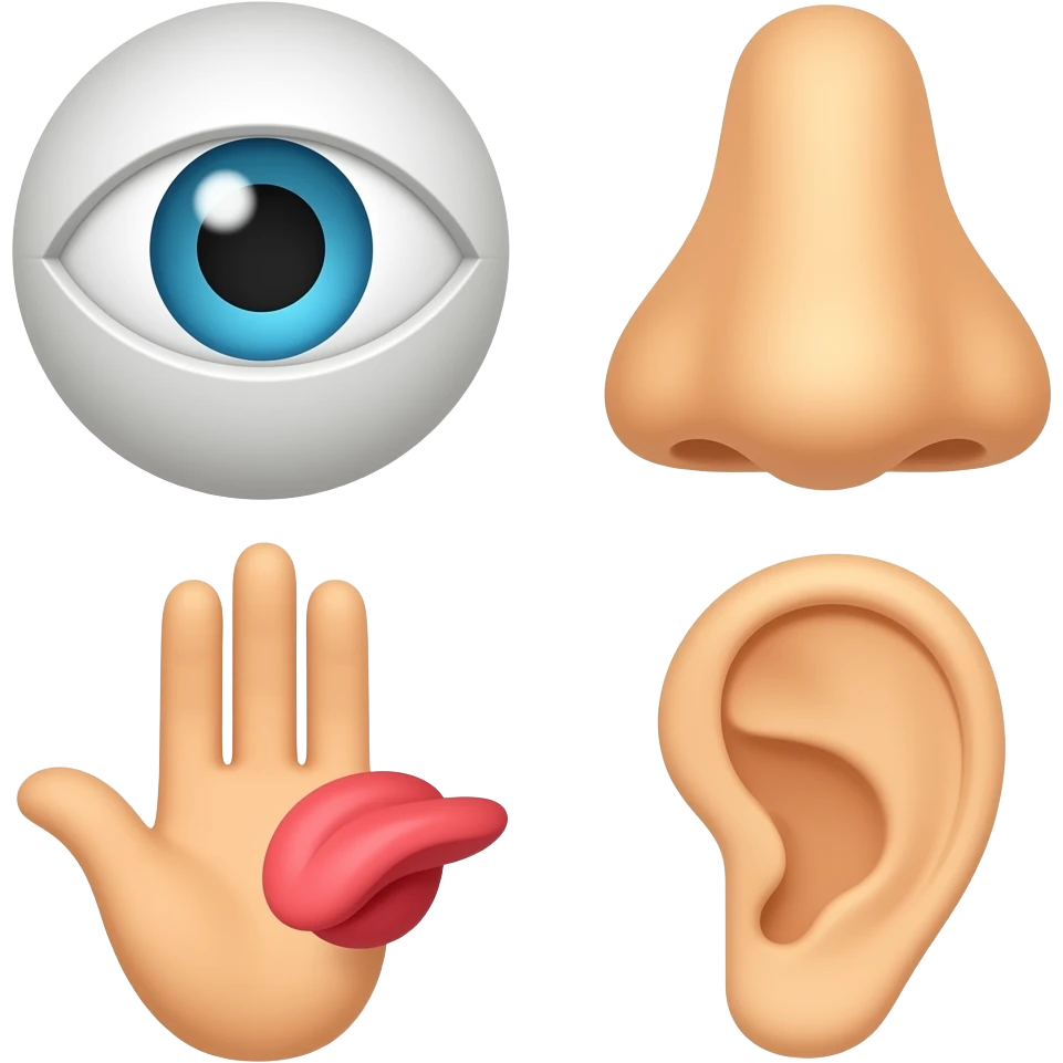 5 senses: sight, smell, taste, touch, sound emoji