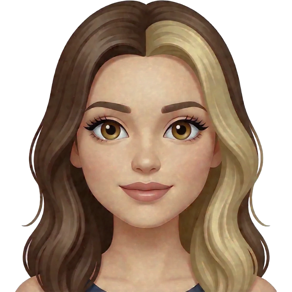 cheveux long brun blond melanger pale yeux brun gros faux cils peau mauve emoji