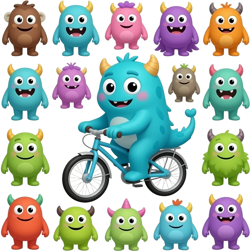 10000 Little monster And baby monster in the bike emoji