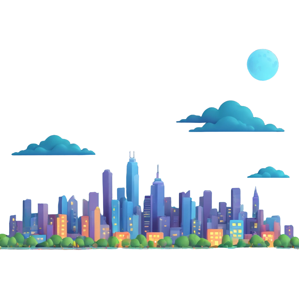 Make the bat signal more realistic with detailed lighting and realistic clouds. Include a city skyline and a night atmosphere. Keep the 3D Microsoft style. No background (transparent). emoji