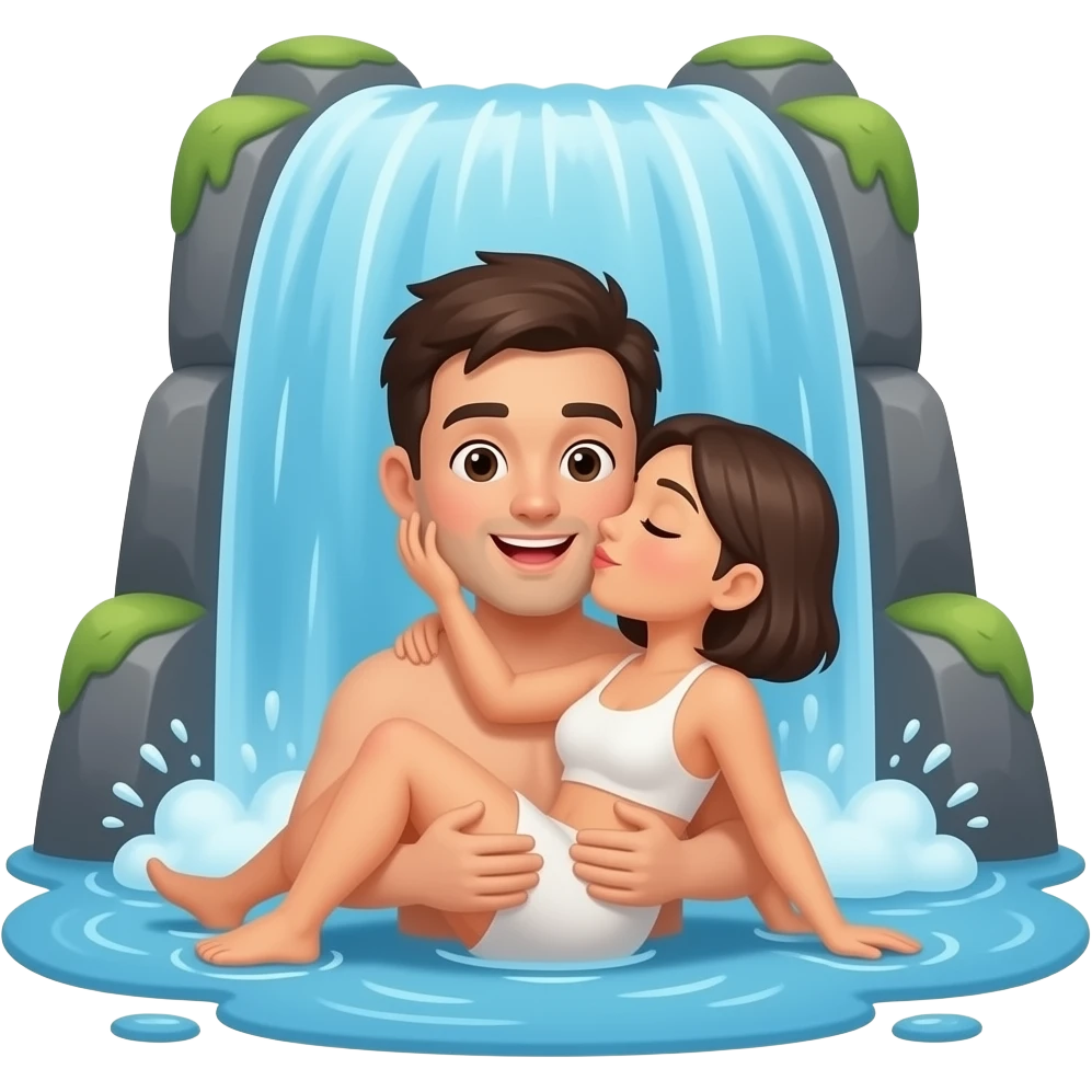 Waterfall with a couple having sex underneath emoji