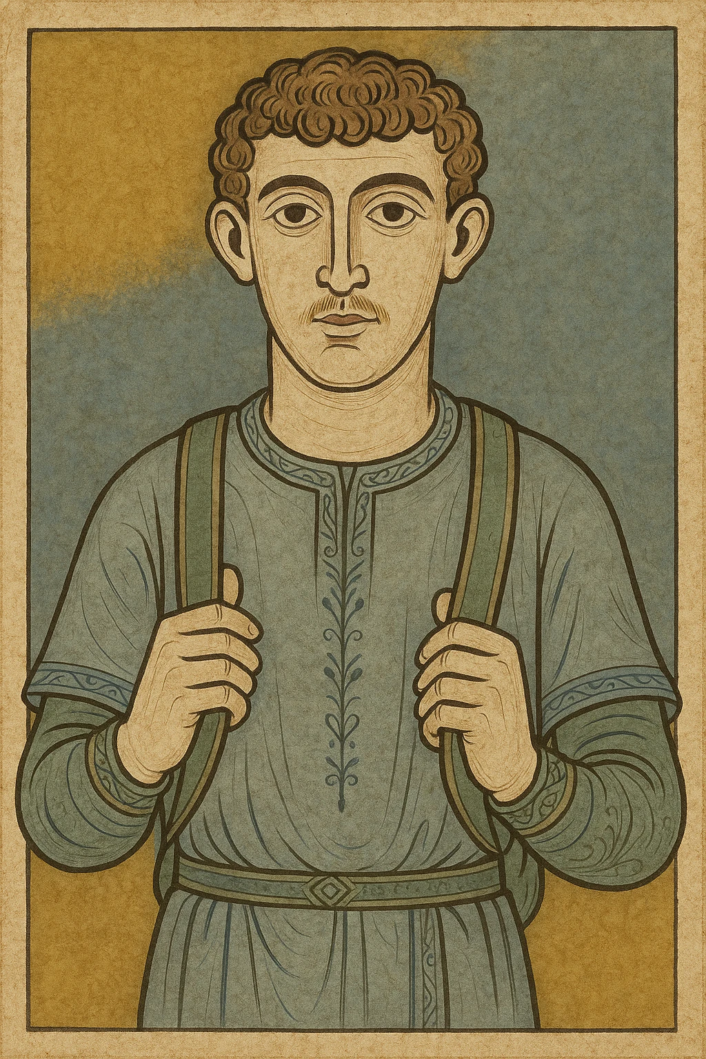 Can you create a medieval painting with my friend's face? I've attached a picture of him emoji
