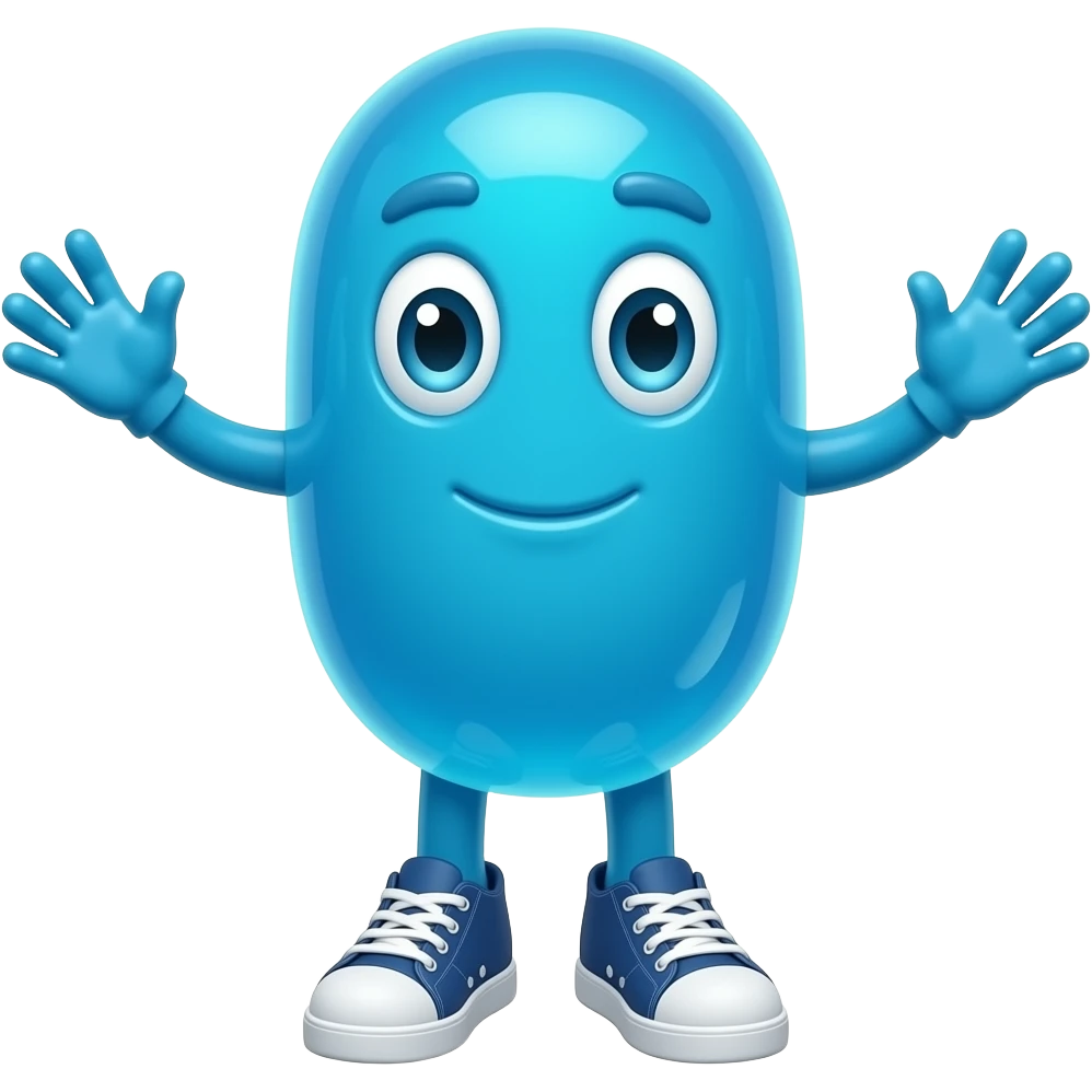 An anthropomorphic blue jelly bean with arms and legs, wearing sneakers emoji