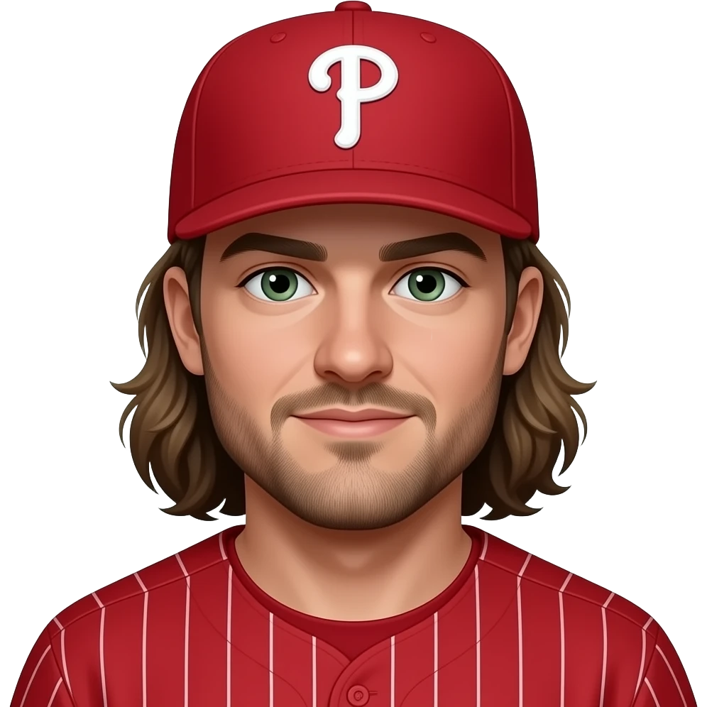 Long hair scruffy beard green eyes Brandon marsh Phillies red hat and red pinstripes emoji