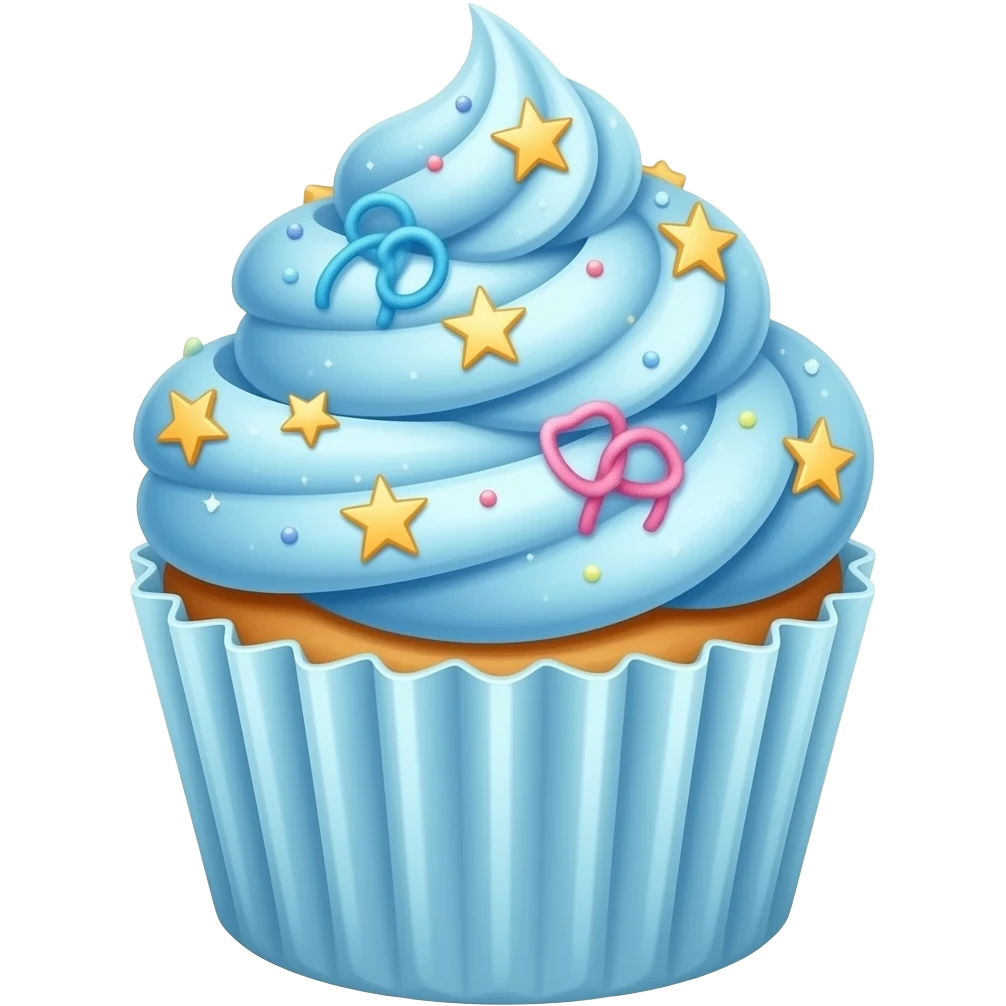 Light blue starry ribboned cupcake emoji