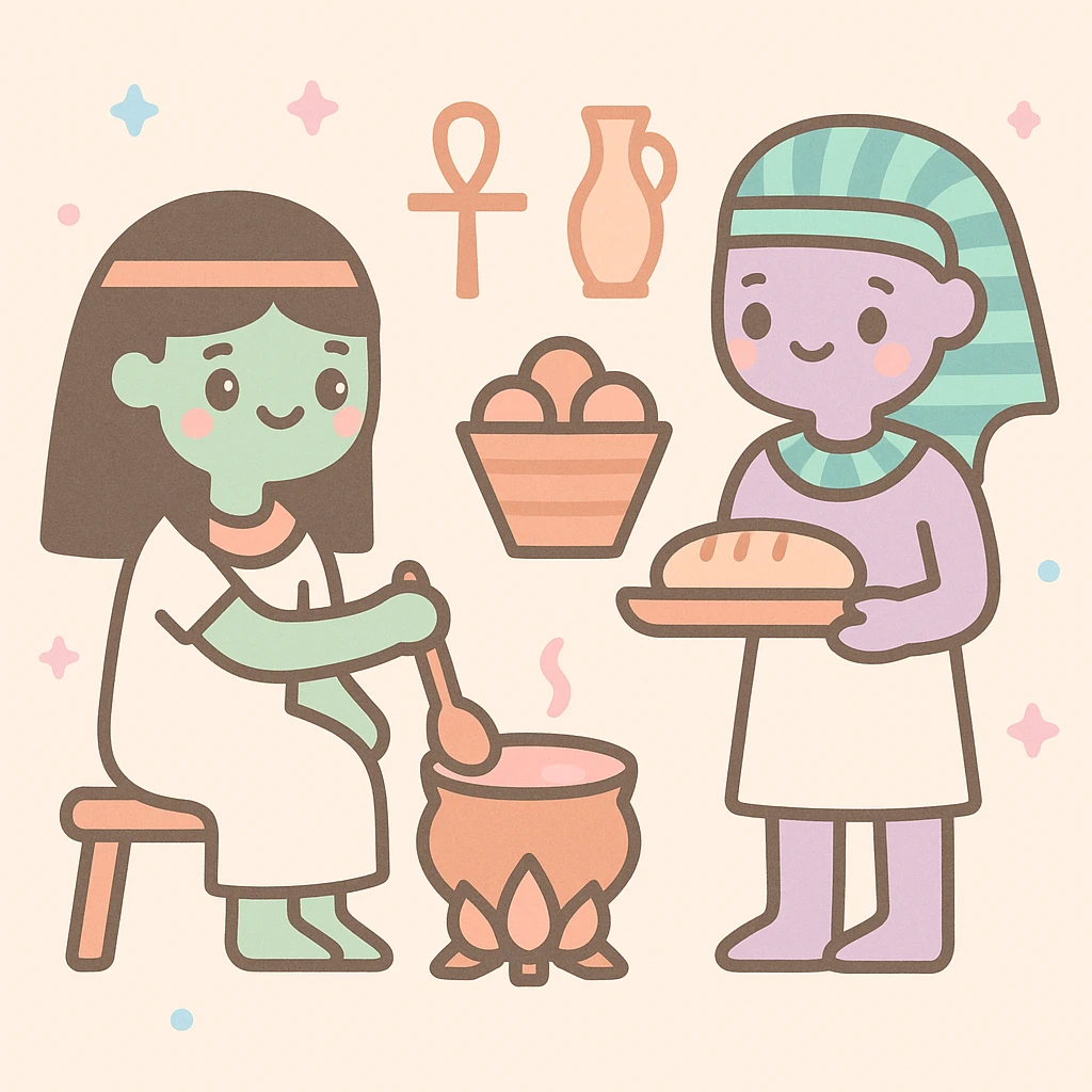 ancient Egyptian cooking scene in hieroglyphic style emoji