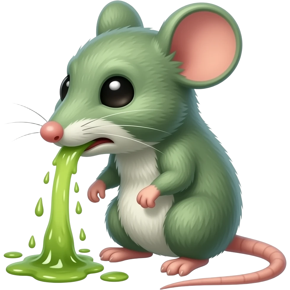 A little green mouse is staring at us with a nauseating and disgusting look on its face, it's throwing up. emoji