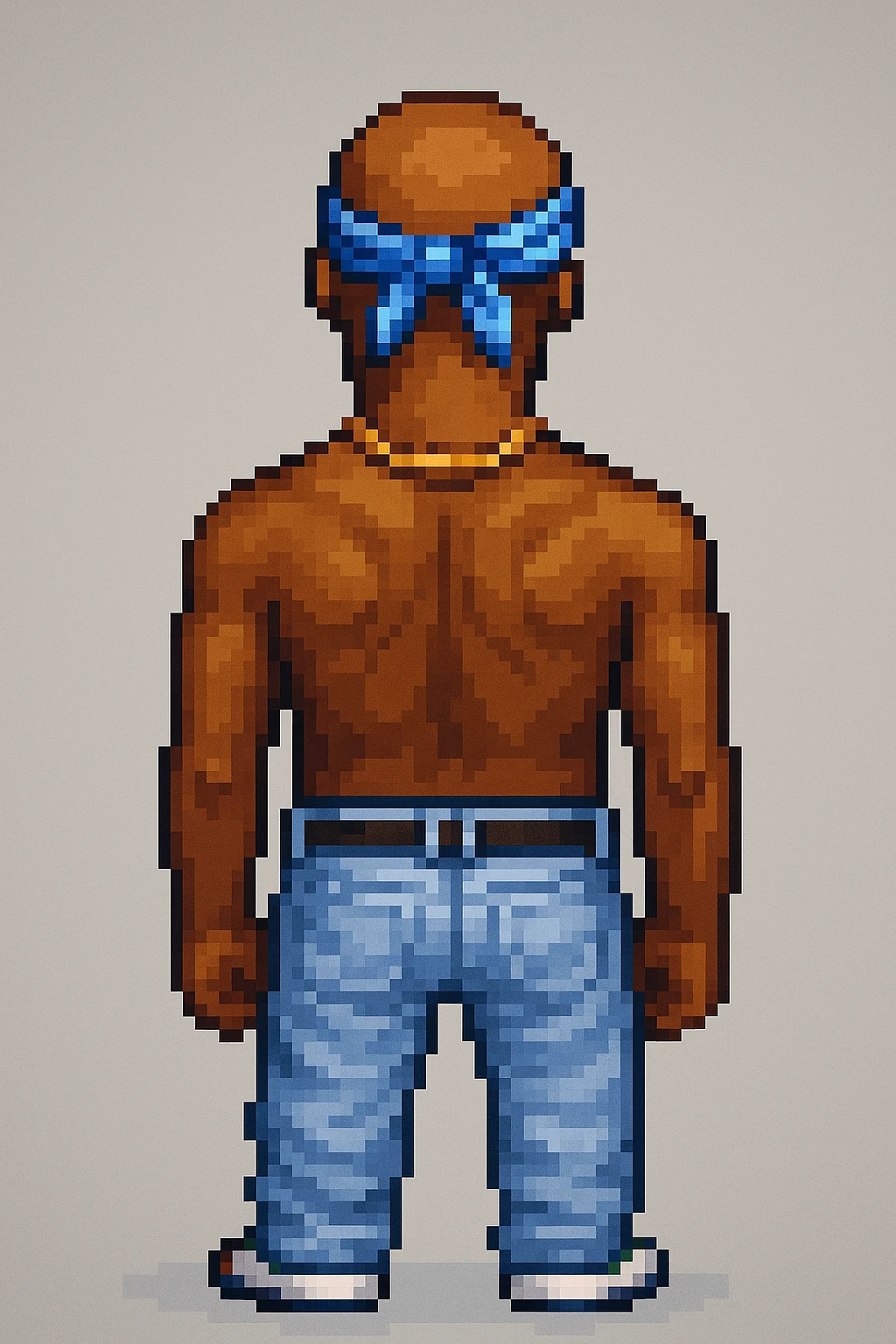 2Pac in the style of pixel art, back view, with a gold chain emoji